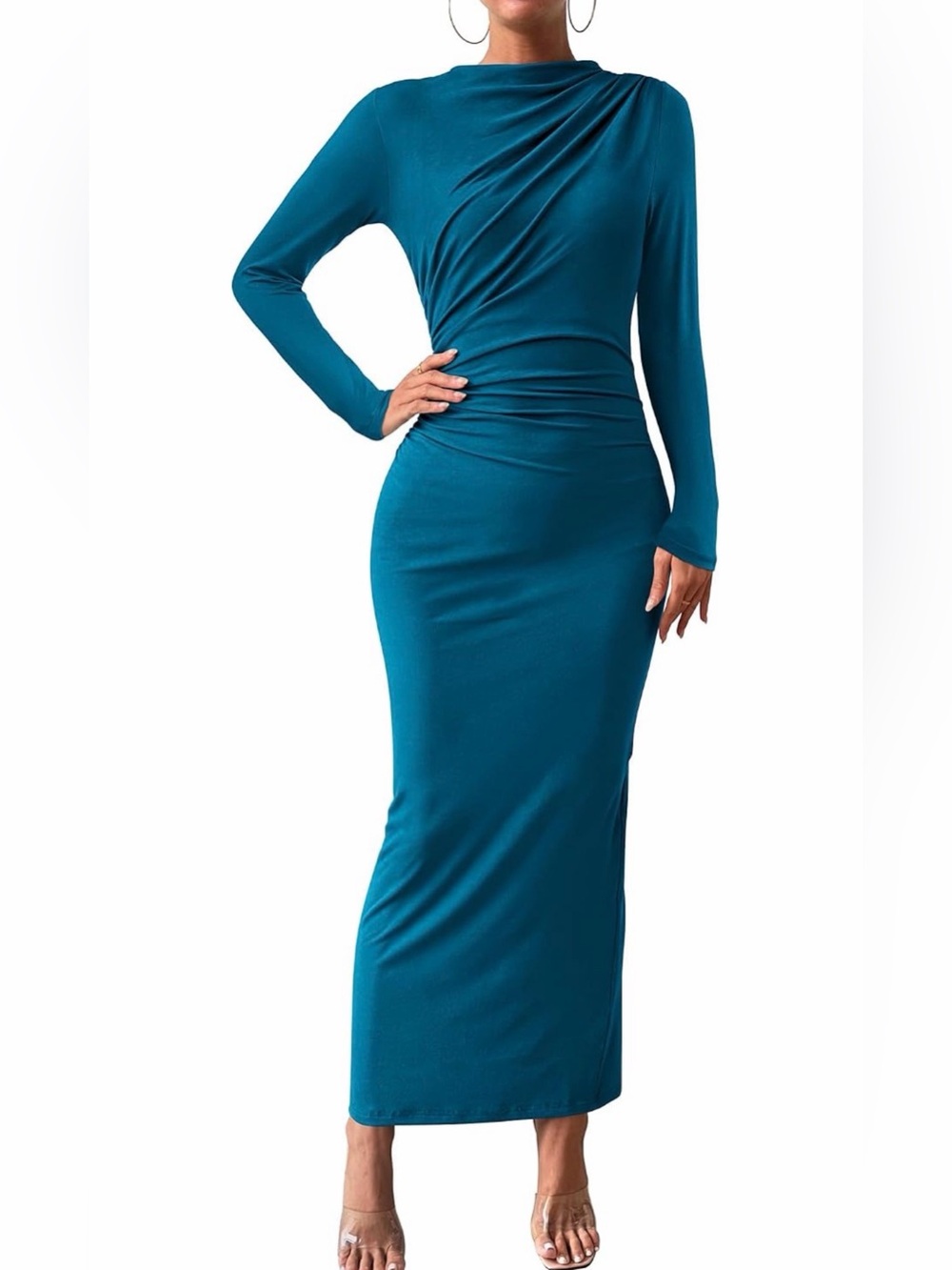 BTFBM Fitted Back Slit Ruched Elegant Party Cocktail Formal Wedding Guest Dress